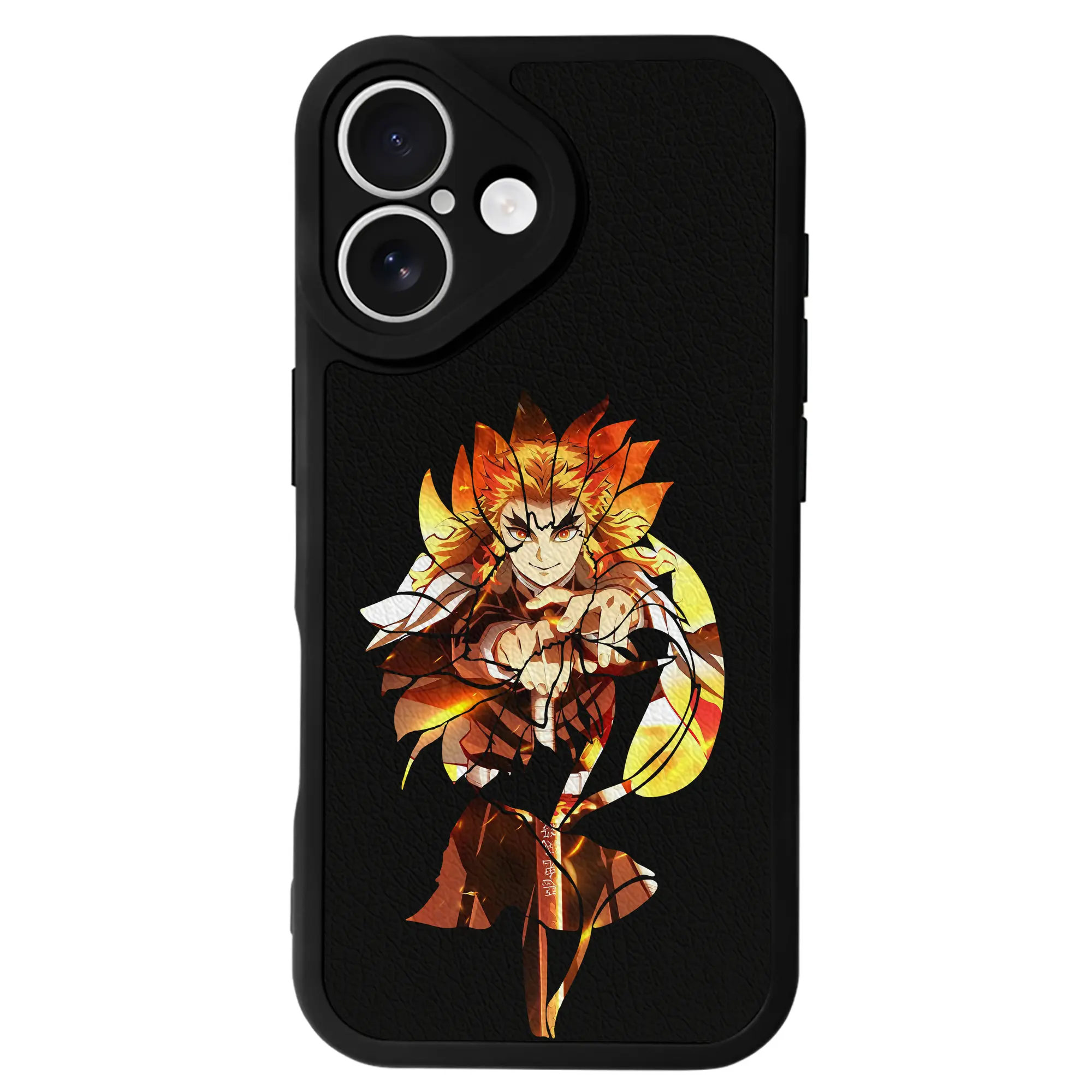 鬼滅の刃 グッズ,煉獄 杏寿郎 - IPhone 16シリーズ対応 ・ シリコンスマホケース ・ レザー調 ・ 高精度フィット ・ 耐衝撃 ・ ワイヤレス充電対応 ・ 精密カット